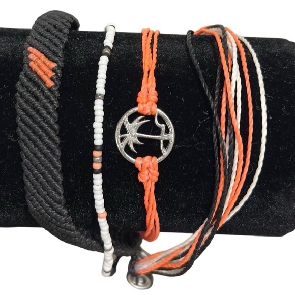 Pura Vida Bracelet Bundle Combo Set of 4. Palm Charm, Woven, Beaded Orange Black - Picture 5 of 13
